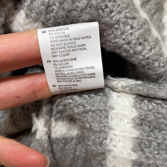 Femme By Design Scallop Mock Neck Striped Grey and White Sweater - Picture 10 of 11